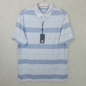 MAELREG Performance Polo Mens Medium Blue White Stripe Short Sleeve Golf NEW